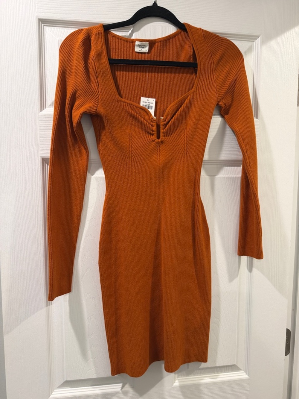 Abercrombie & Fitch Ribbed Midi Dress in Burnt Orange